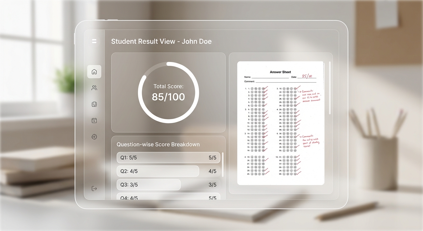 Student result view with score breakdown