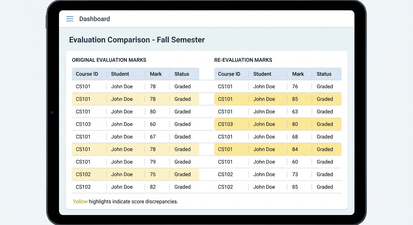 Side-by-side re-evaluation comparison