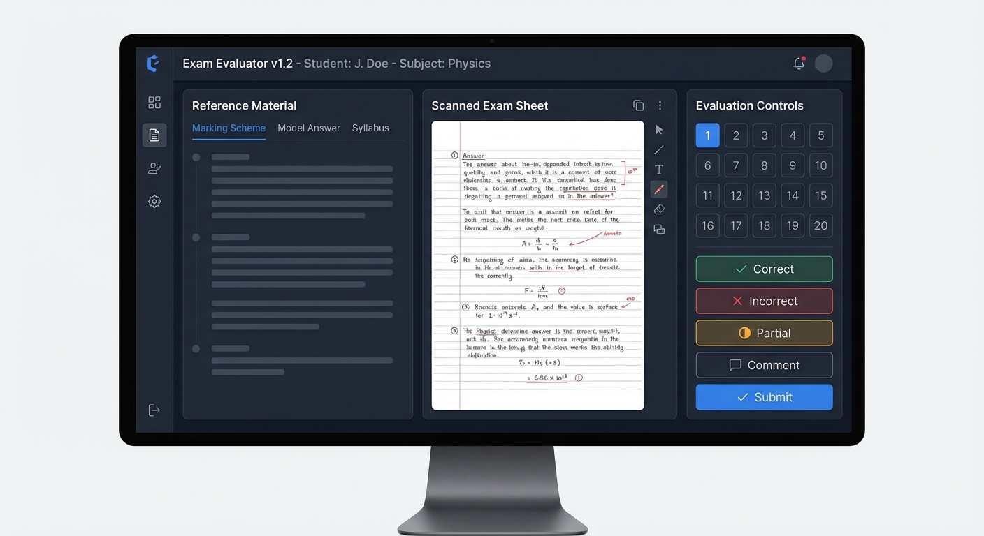 Three-panel evaluation interface