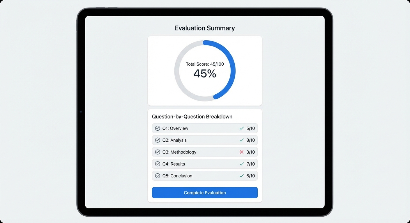 Evaluation completion and review screen